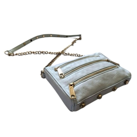 Rebecca Minkoff Mini Leather Moto 3 Zip Crossbody Stud Clutch in Putty - Picture 15 of 16